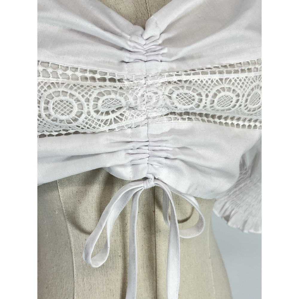 Do+Be White Cropped Top Puff Sleeve Womens Large Drindl Peasant Rencore Romantic - Picture 11 of 15